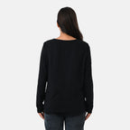 La Marey Cotton Floral Heart Embroidered Full Sleeves T-Shirt (Size M, Fit 12 To 14) - Black