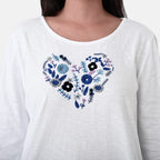 La Marey Cotton Floral Heart Embroidered Full Sleeves T-Shirt (Size M, Fit 12 To 14) - Off White
