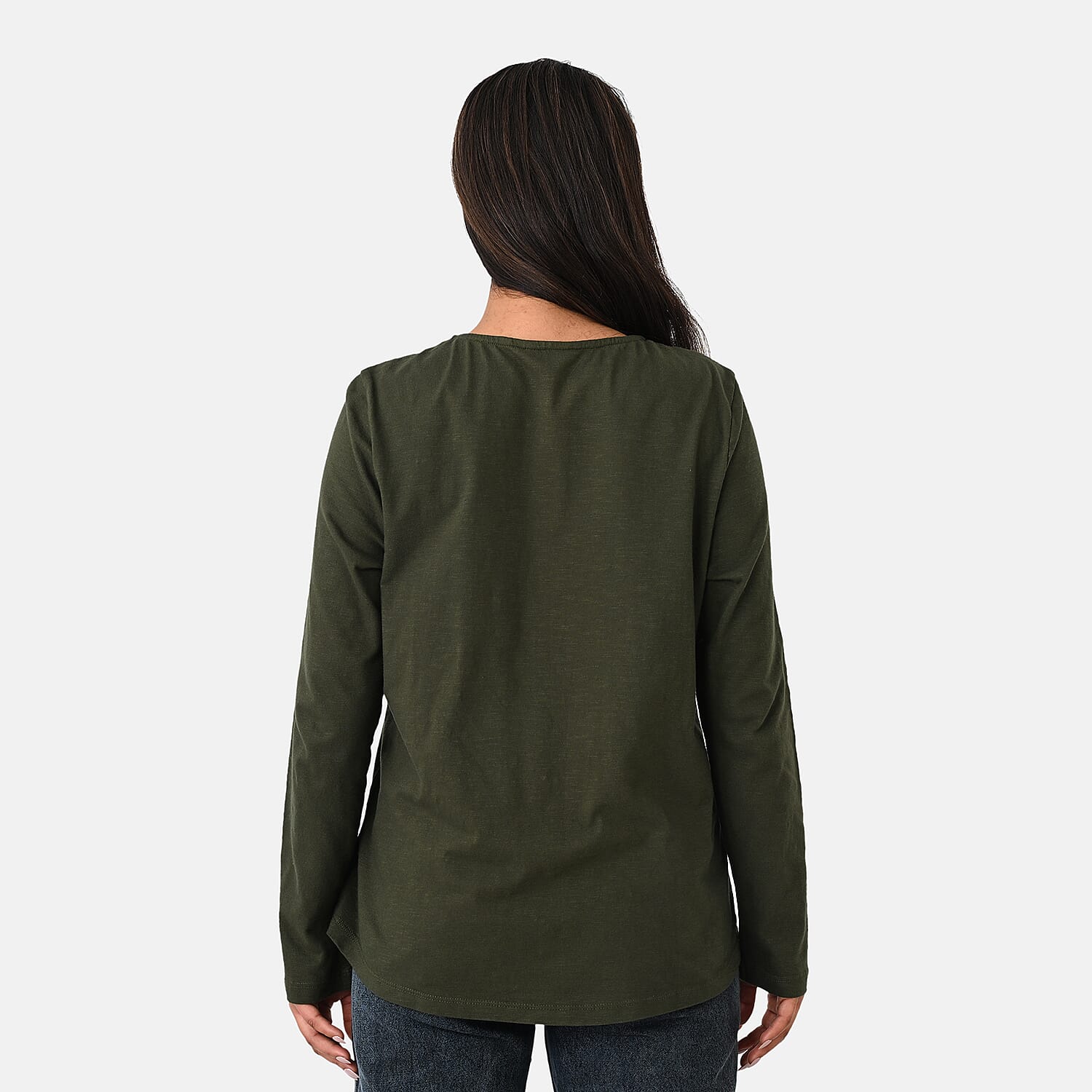 La Marey Cotton Floral Heart Embroidered Full Sleeves T-Shirt (Size XL, Fit 20 To 22) - Khaki