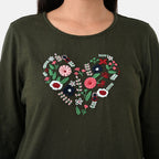 La Marey Cotton Floral Heart Embroidered Full Sleeves T-Shirt (Size XL, Fit 20 To 22) - Khaki