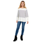 La Marey 100% Cotton Striped Pattern Long Sleeve Top (Size 14) - Navy