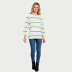 La Marey 100% Cotton Multi Thin Stripe 3-4 Length Sleeve Top (Size 16) - White