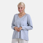 La Marey 100% Cotton V-Neck Long Sleeve Classic Top (Size 16 to 18) - Grey