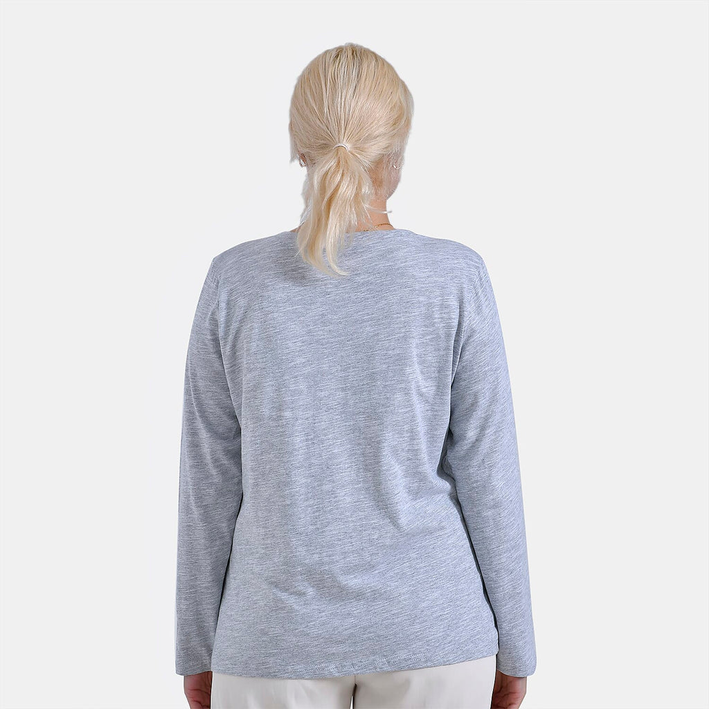 La Marey 100% Cotton V-Neck Long Sleeve Classic Top (Size 16 to 18) - Grey