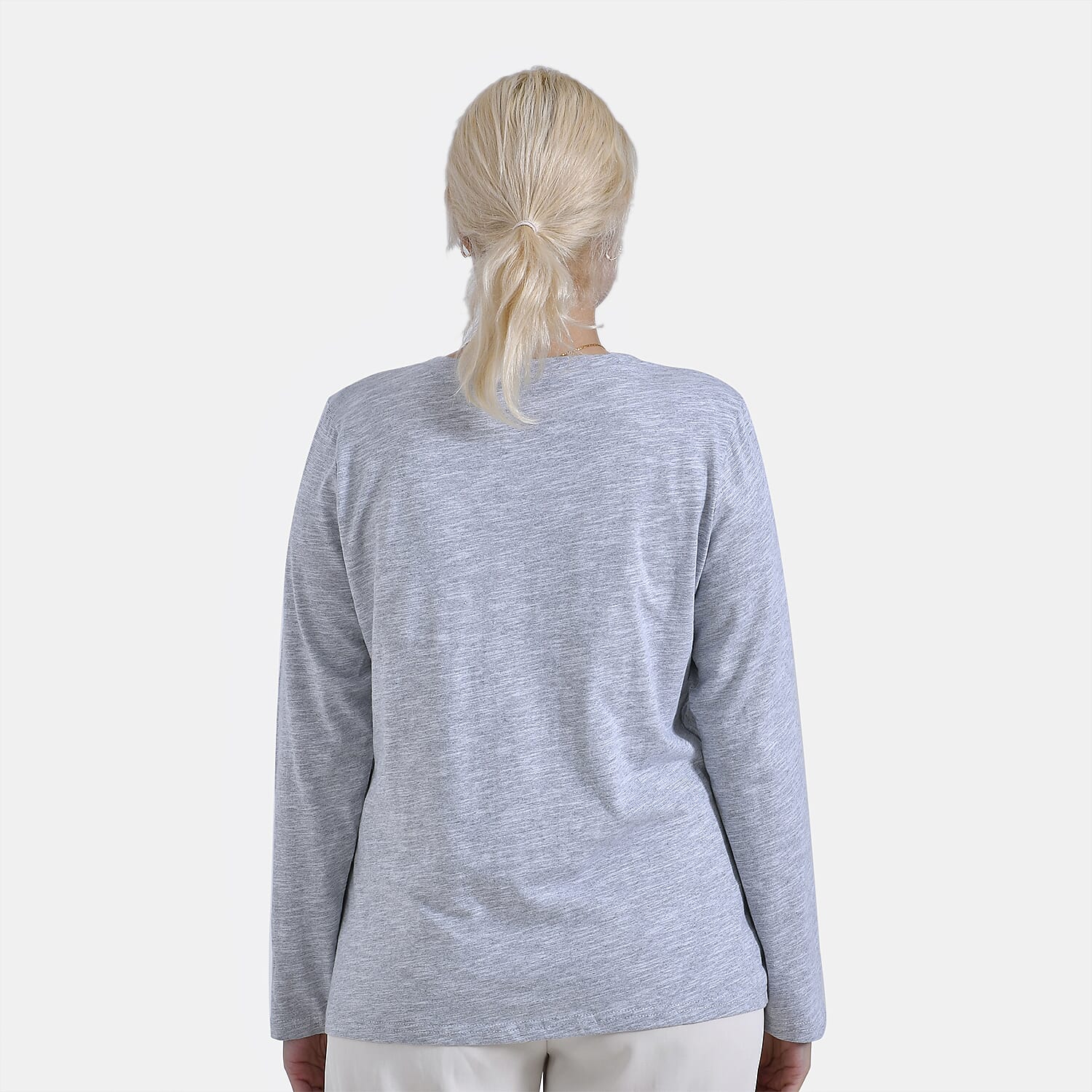 La Marey 100% Cotton V-Neck Long Sleeve Classic Top (Size 16 to 18) - Grey