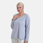 La Marey 100% Cotton V-Neck Long Sleeve Classic Top (Size 16 to 18) - Grey