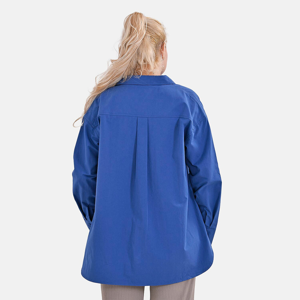 La Marey 100% Cotton Button Down Plain Blouse (Size XL) - Blue