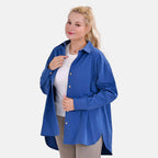 La Marey 100% Cotton Button Down Plain Blouse (Size XL) - Blue