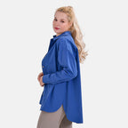 La Marey 100% Cotton Button Down Plain Blouse (Size XL) - Blue
