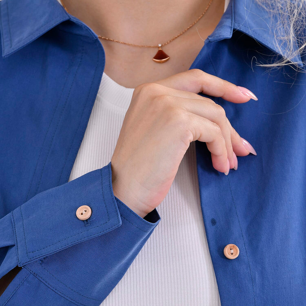 La Marey 100% Cotton Button Down Plain Blouse (Size XL) - Blue