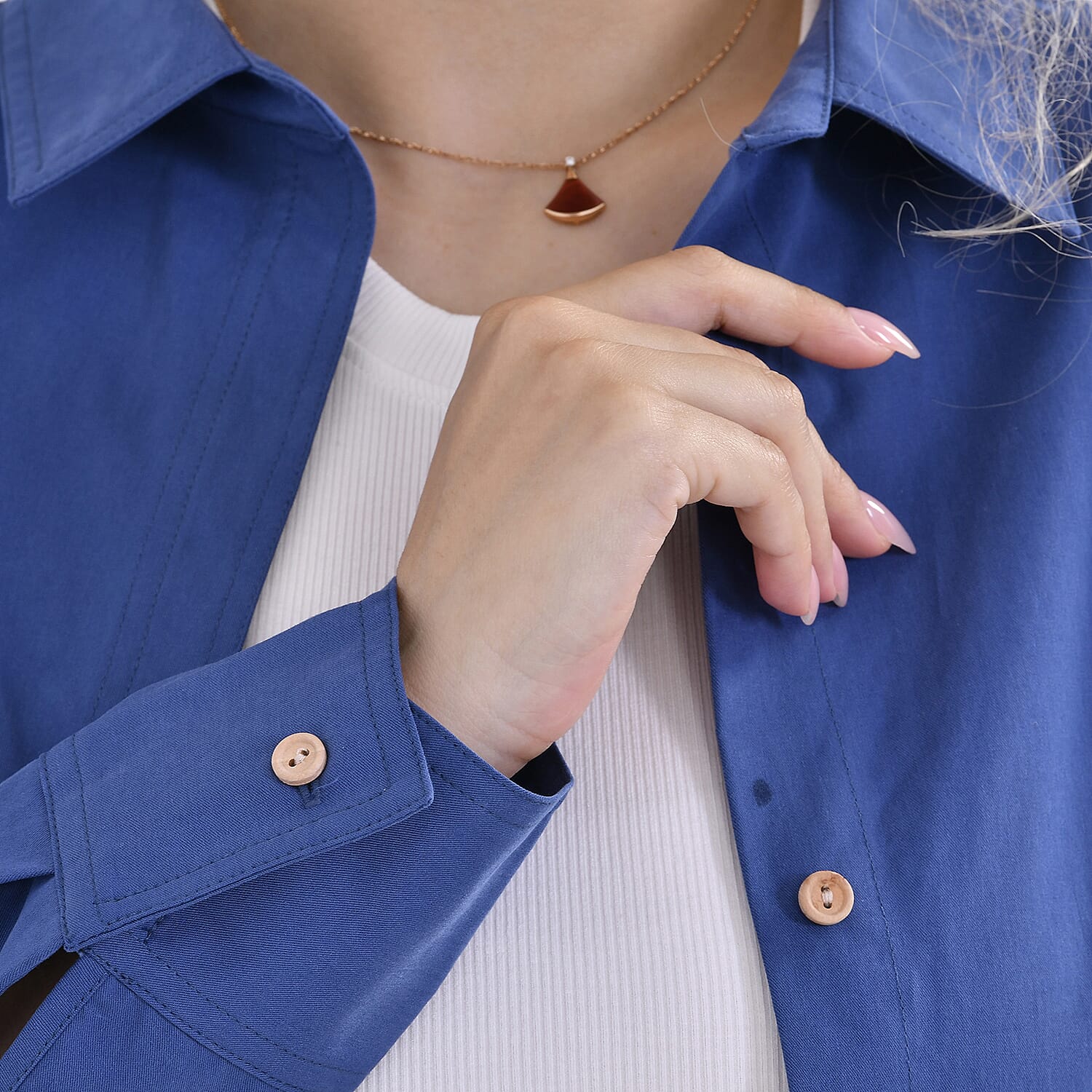 La Marey 100% Cotton Button Down Plain Blouse (Size XL) - Blue