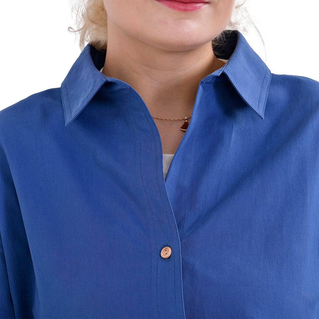 La Marey 100% Cotton Button Down Plain Blouse (Size XL) - Blue