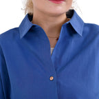 La Marey 100% Cotton Button Down Plain Blouse (Size XL) - Blue