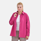 La Marey 100% Cotton Button Down Plain Blouse (Size XL) - Fuchsia