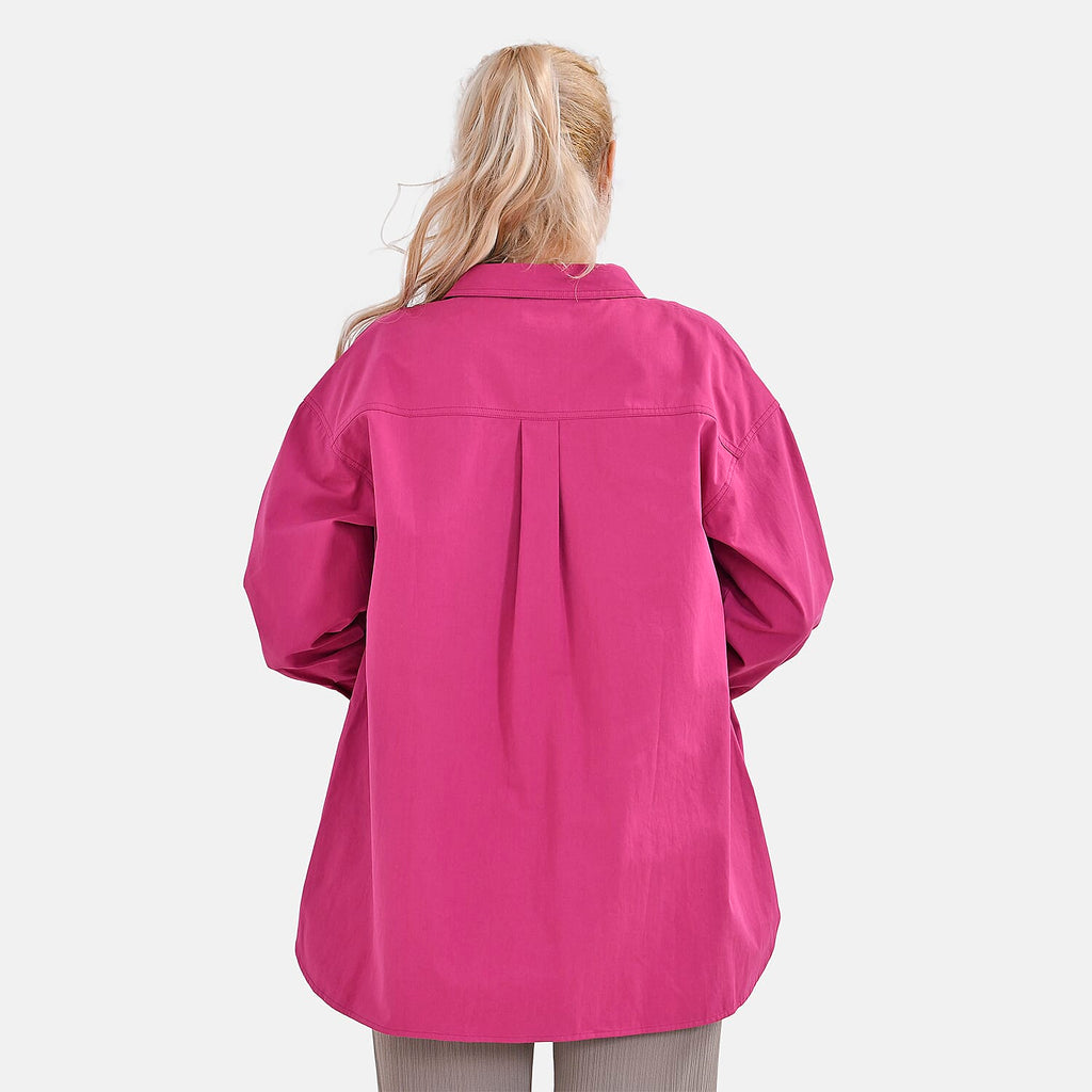 La Marey 100% Cotton Button Down Plain Blouse (Size XL) - Fuchsia