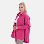 La Marey 100% Cotton Button Down Plain Blouse (Size XL) - Fuchsia