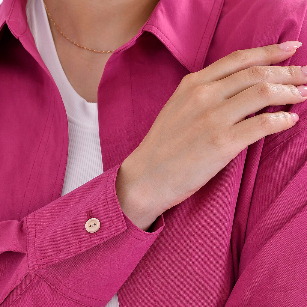 La Marey 100% Cotton Button Down Plain Blouse (Size XL) - Fuchsia