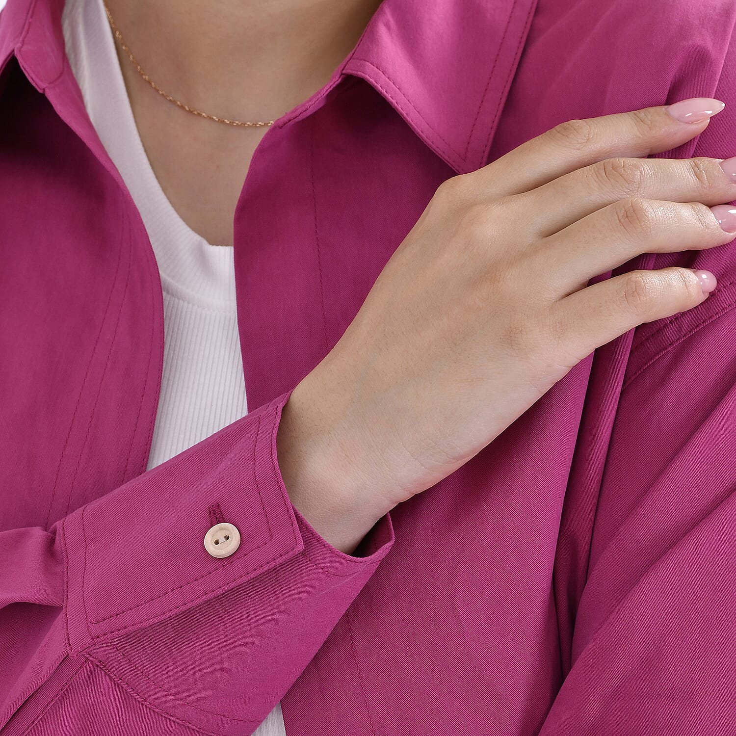 La Marey 100% Cotton Button Down Plain Blouse (Size XL) - Fuchsia