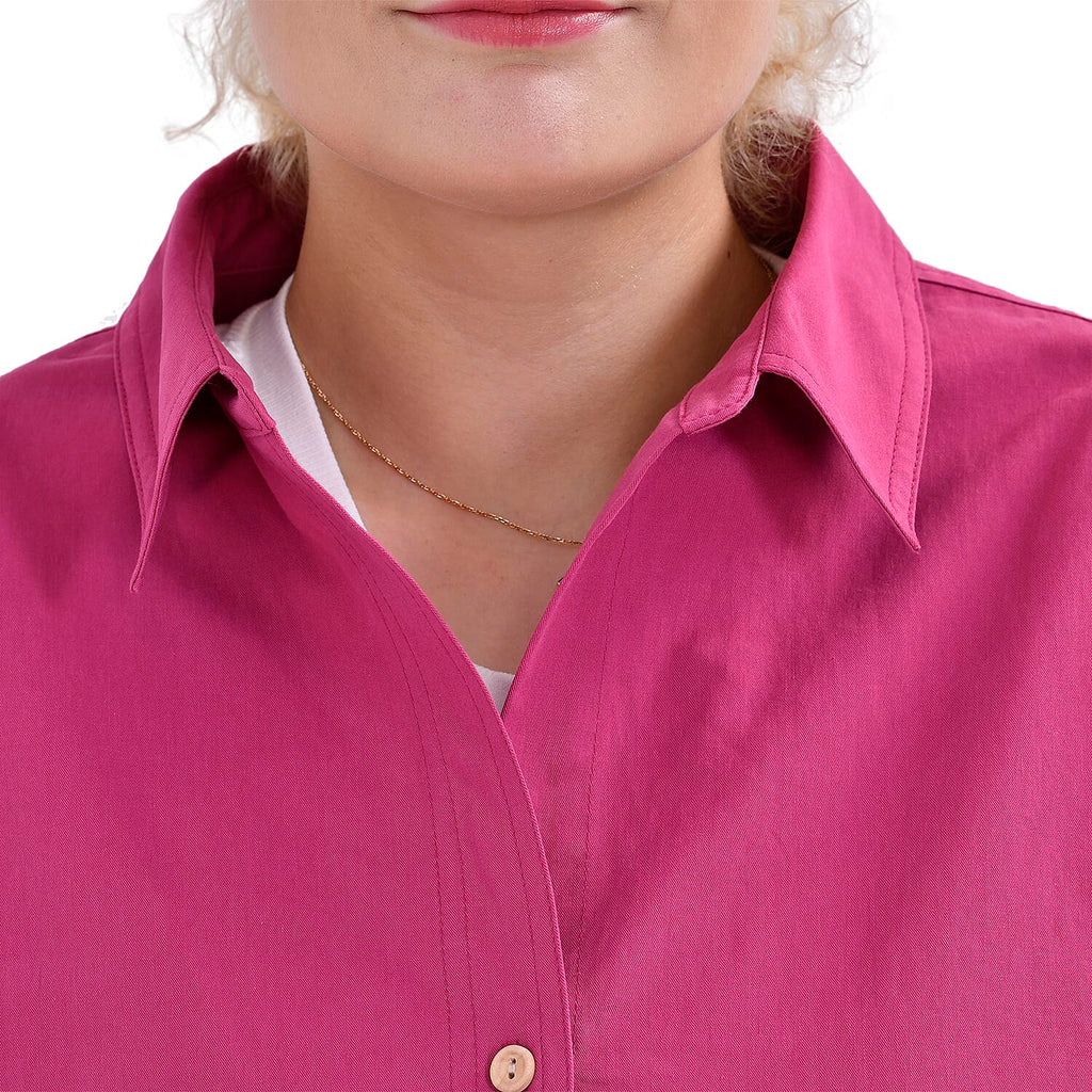 La Marey 100% Cotton Button Down Plain Blouse (Size XL) - Fuchsia