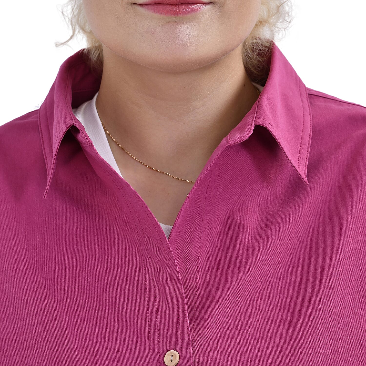 La Marey 100% Cotton Button Down Plain Blouse (Size XL) - Fuchsia