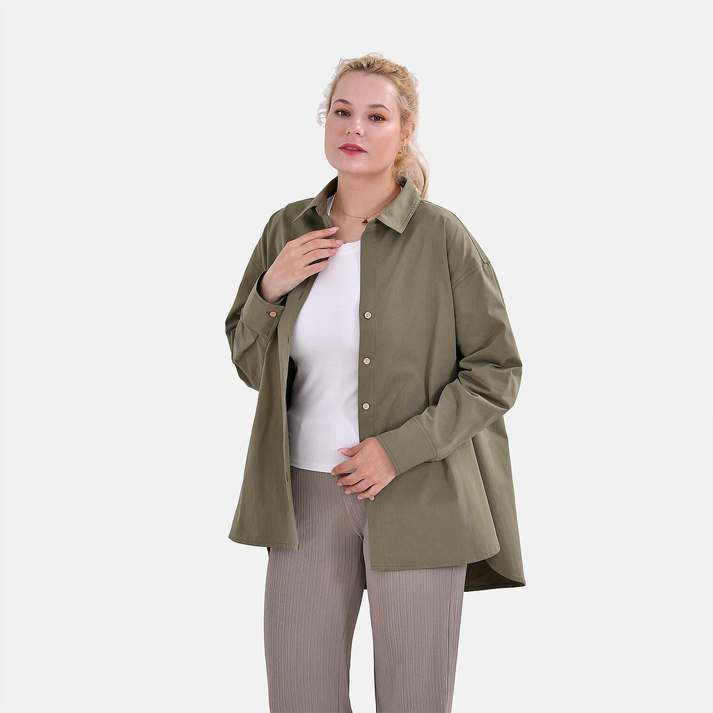 La Marey 100% Cotton Button Down Plain Blouse (Size XL) - Olive