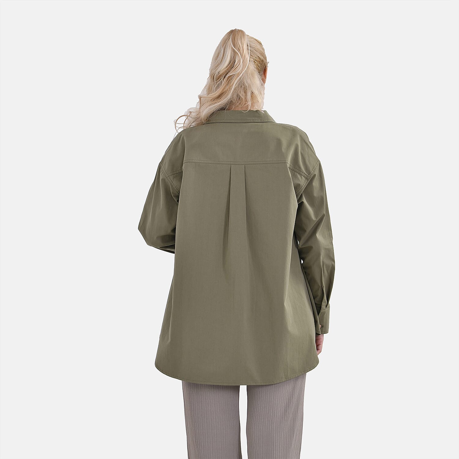 La Marey 100% Cotton Button Down Plain Blouse (Size XL) - Olive