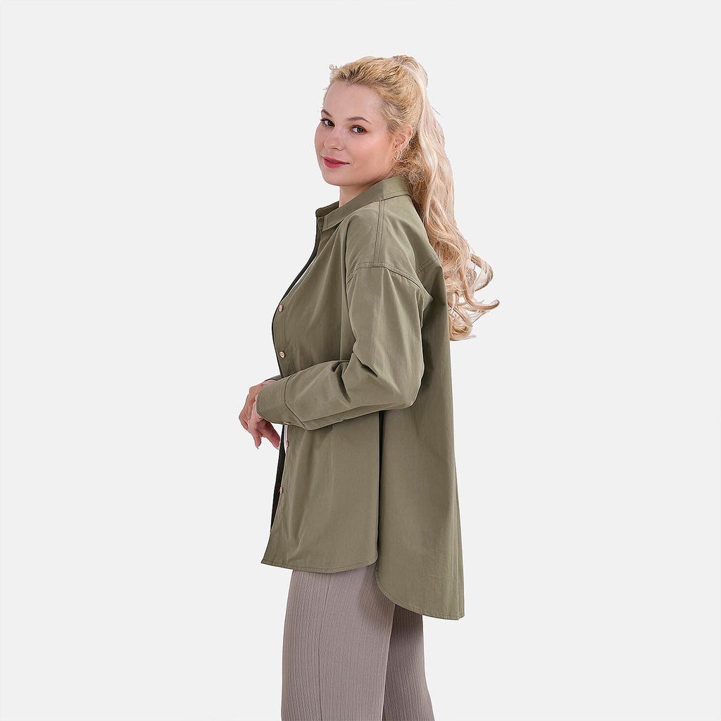 La Marey 100% Cotton Button Down Plain Blouse (Size XL) - Olive