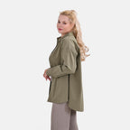 La Marey 100% Cotton Button Down Plain Blouse (Size XL) - Olive