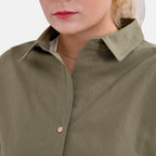 La Marey 100% Cotton Button Down Plain Blouse (Size XL) - Olive