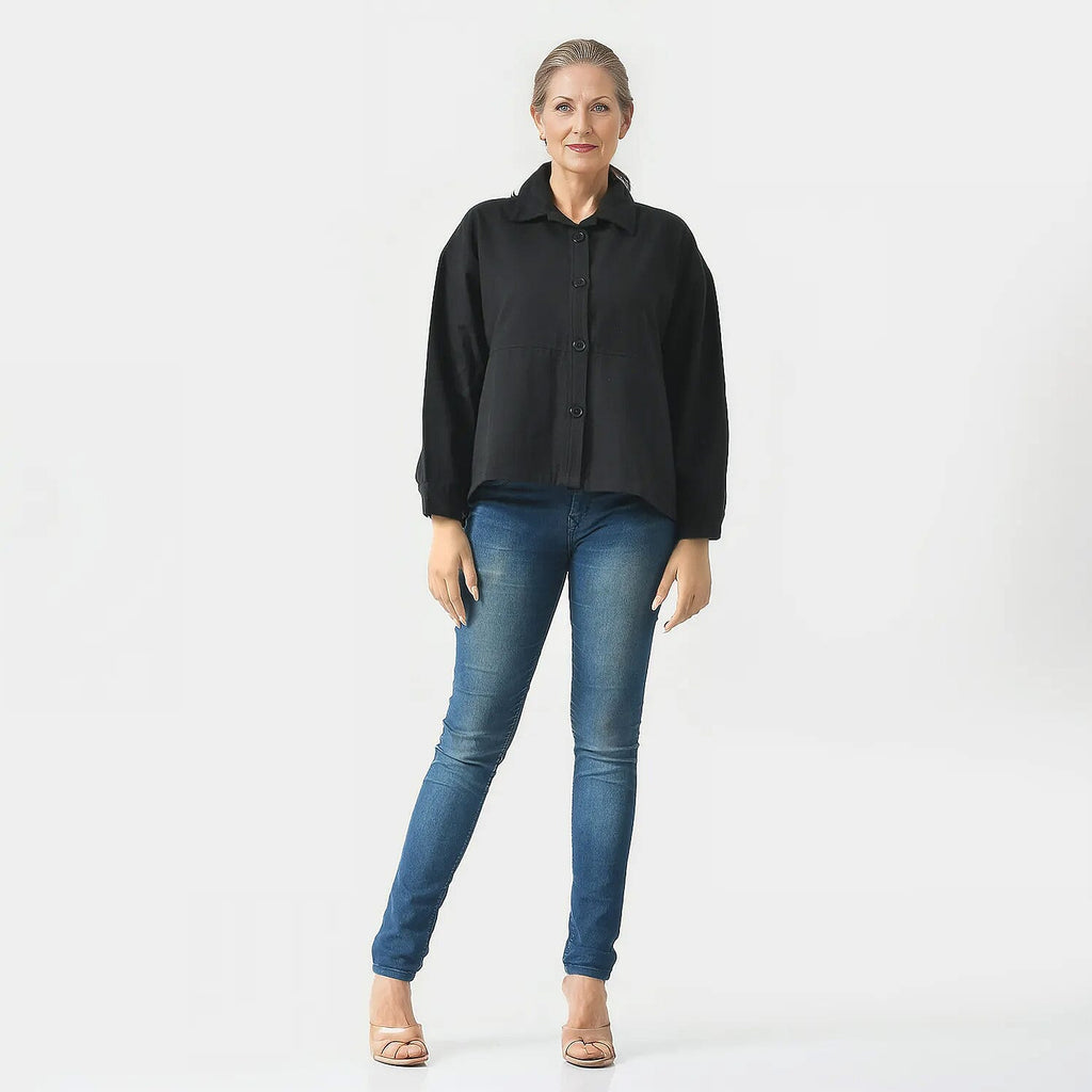 La Marey 100% Cotton Solid Jacket (Size M, 12  to 14) - Black