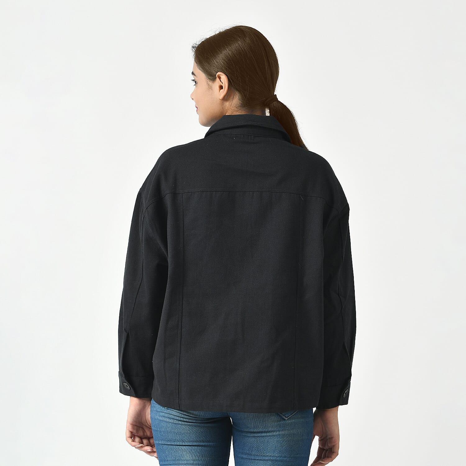 La Marey 100% Cotton Solid Jacket (Size M, 12  to 14) - Black