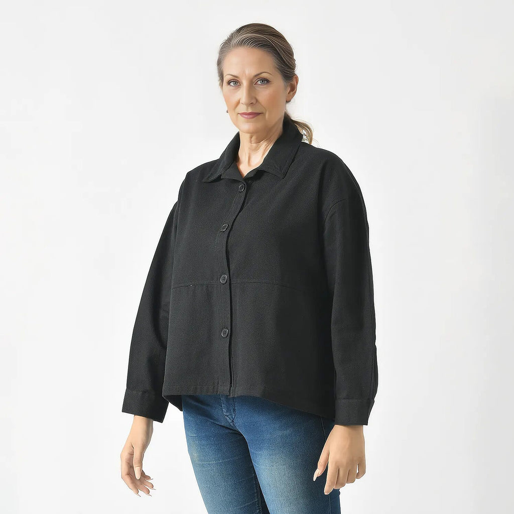 La Marey 100% Cotton Solid Jacket (Size M, 12  to 14) - Black