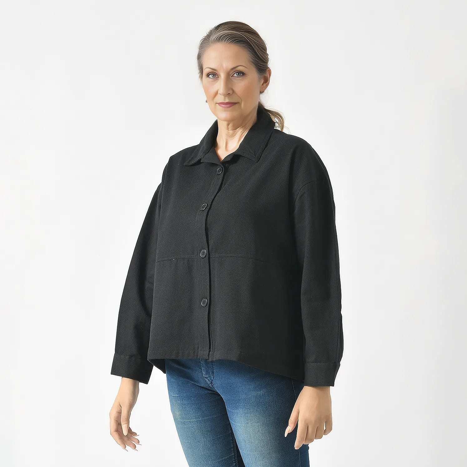 La Marey 100% Cotton Solid Jacket (Size XL, 20  to 22) - Black