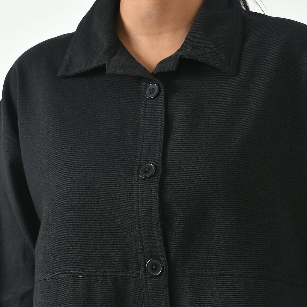 La Marey 100% Cotton Solid Jacket (Size XL, 20  to 22) - Black