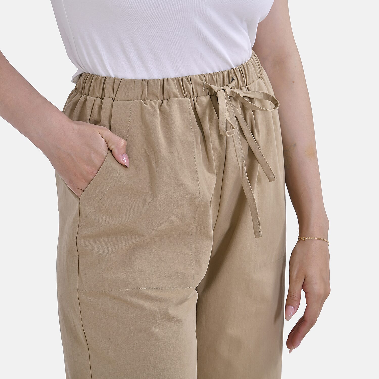 La Marey 100% Cotton Elastic Band Trouser (Size 14) - Khaki