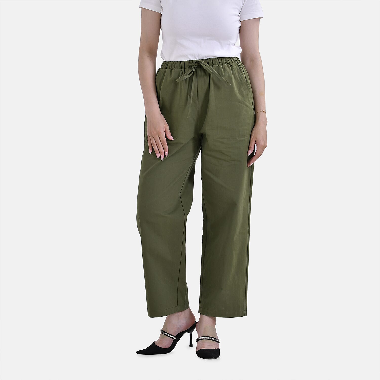 La Marey 100% Cotton Elastic Band Trouser (Size 14) - Olive Green