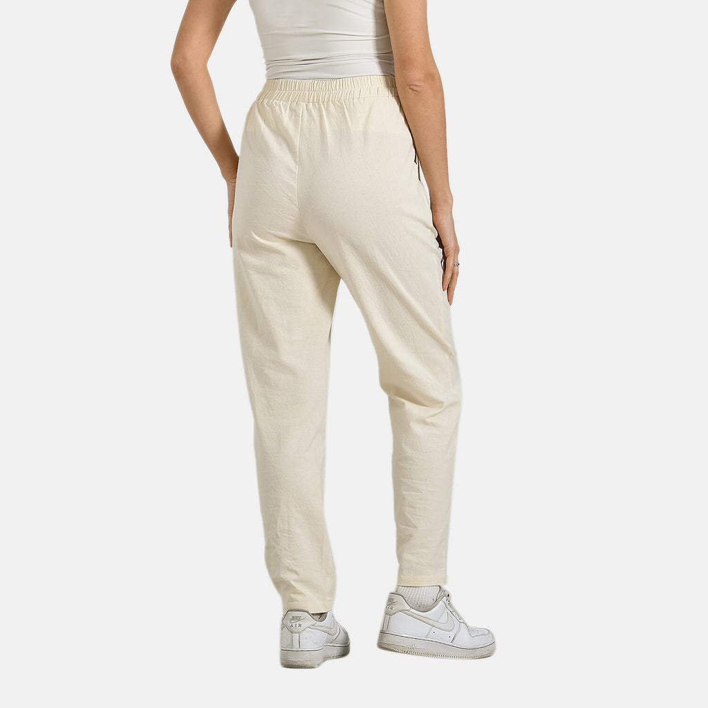 La Marey 100% Cotton Relaxed Fit Capri Trousers (Size - M) - Beige