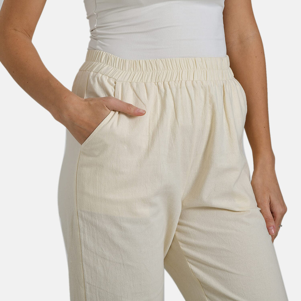 La Marey 100% Cotton Relaxed Fit Capri Trousers (Size - M) - Beige