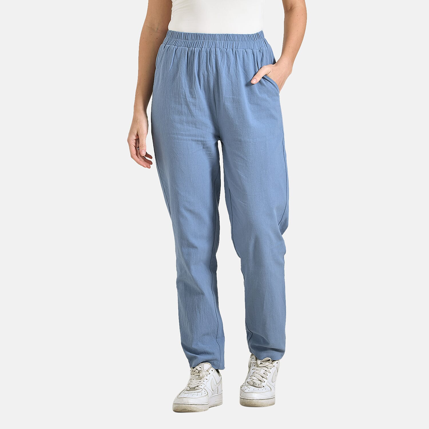 La Marey 100% Cotton Relaxed Fit Capri Trousers (Size - XXL) - Blue