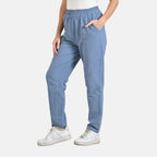 La Marey 100% Cotton Relaxed Fit Capri Trousers (Size - XXL) - Blue