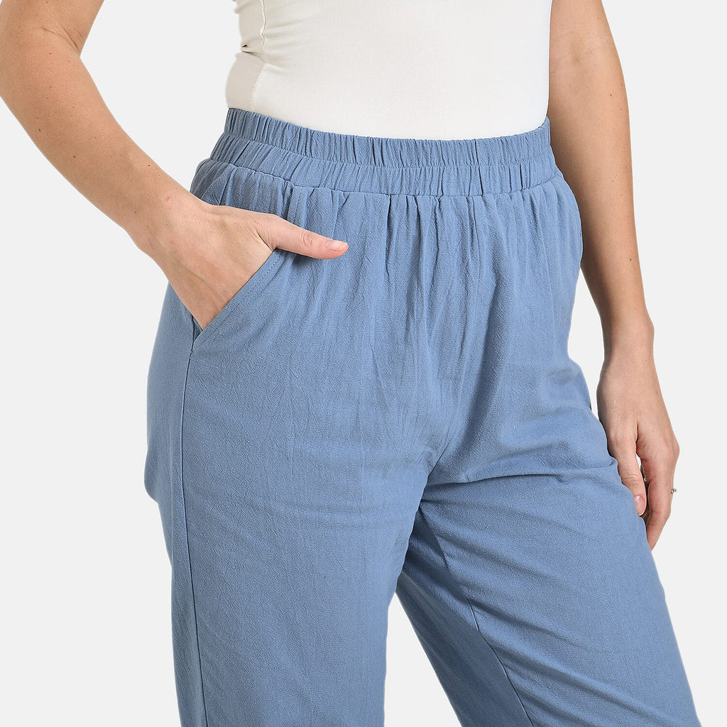 La Marey 100% Cotton Relaxed Fit Capri Trousers (Size - XXL) - Blue
