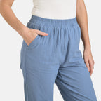 La Marey 100% Cotton Relaxed Fit Capri Trousers (Size - XXL) - Blue