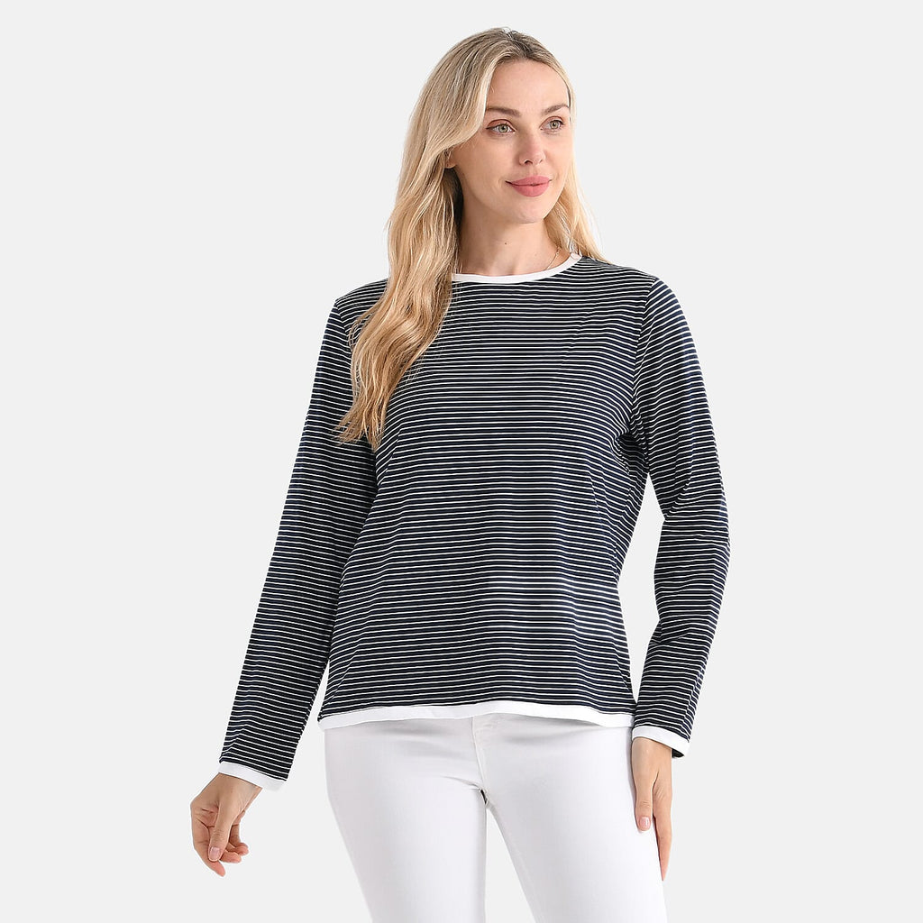 La Marey Classic Crew Neck Striped T-Shirt (Size S) - Navy & White