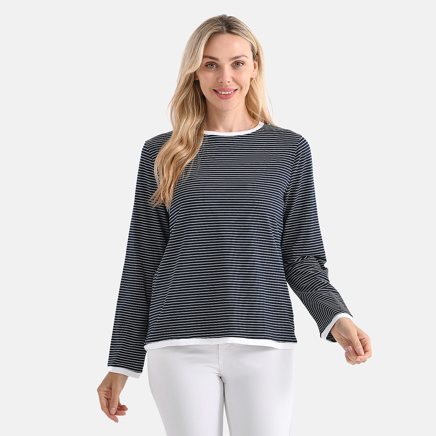 La Marey Classic Crew Neck Striped T-Shirt (Size S) - Navy & White