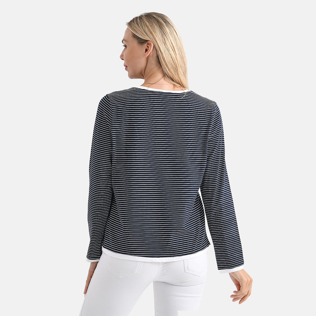 La Marey Classic Crew Neck Striped T-Shirt (Size XXL) - Navy & White
