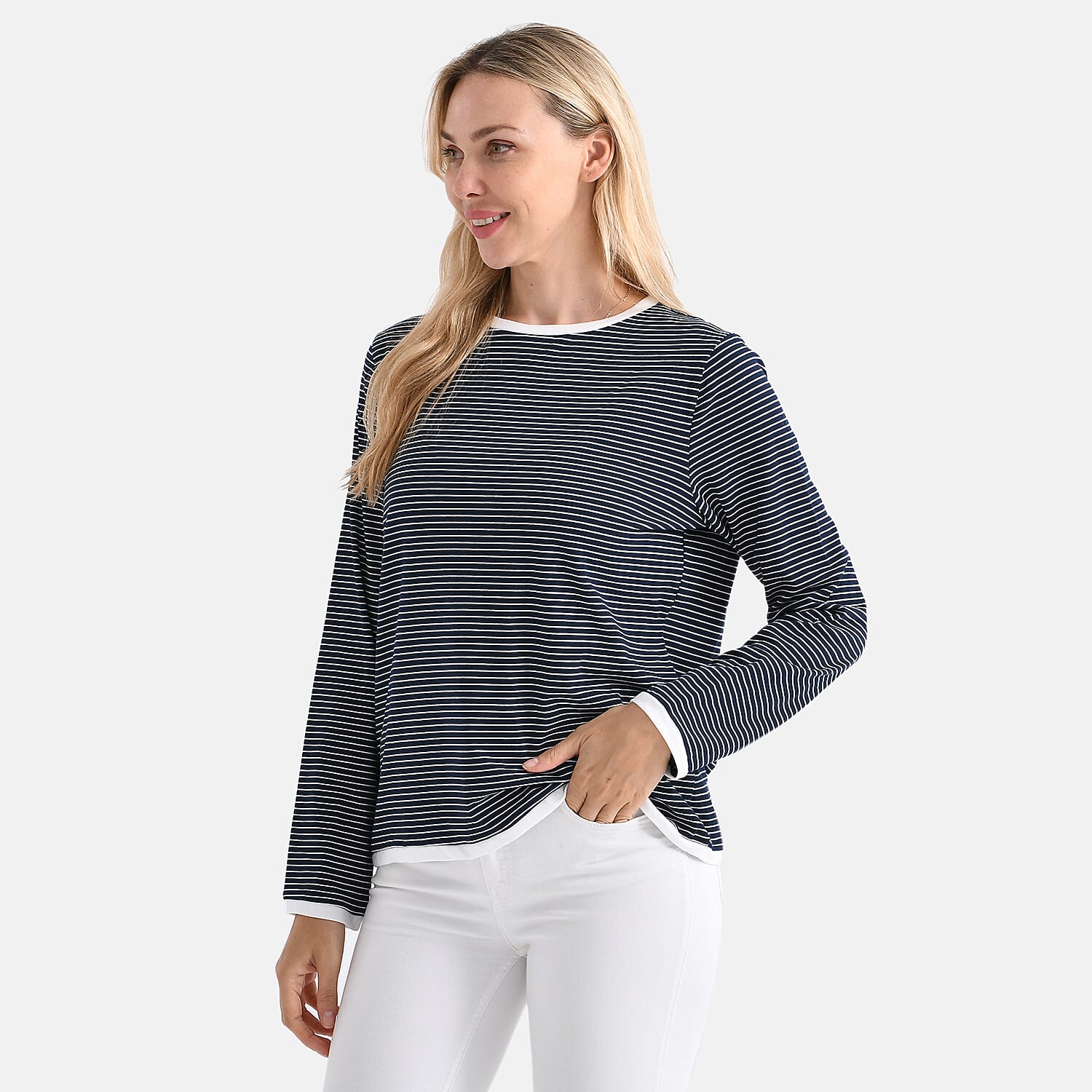 La Marey Classic Crew Neck Striped T-Shirt (Size XXL) - Navy & White