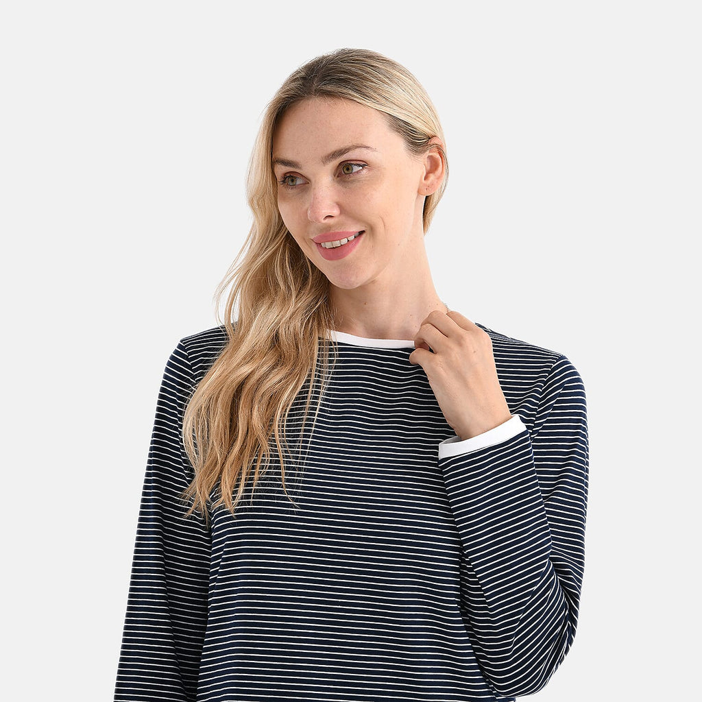 La Marey Classic Crew Neck Striped T-Shirt (Size XXL) - Navy & White