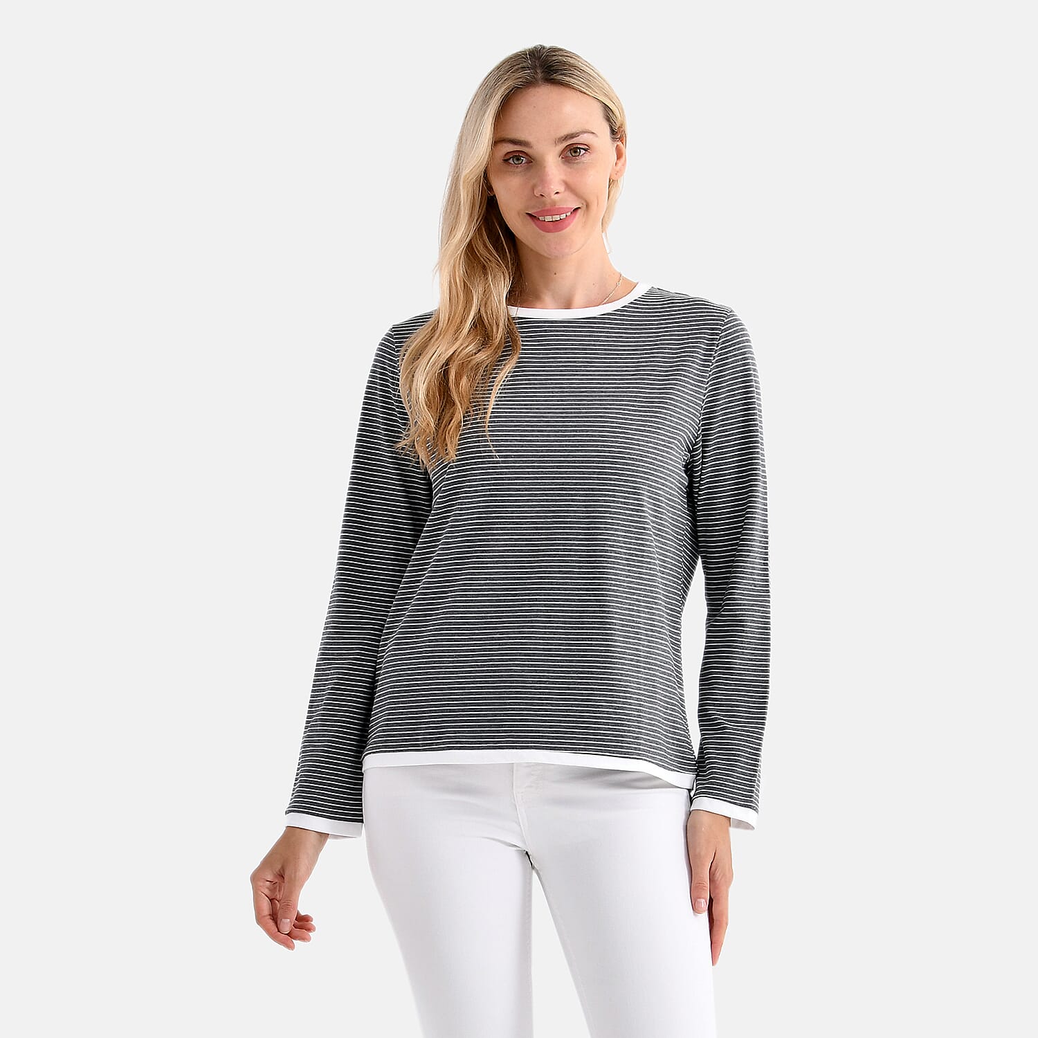 La Marey Classic Crew Neck Striped T-Shirt (Size XXL) - Grey & White