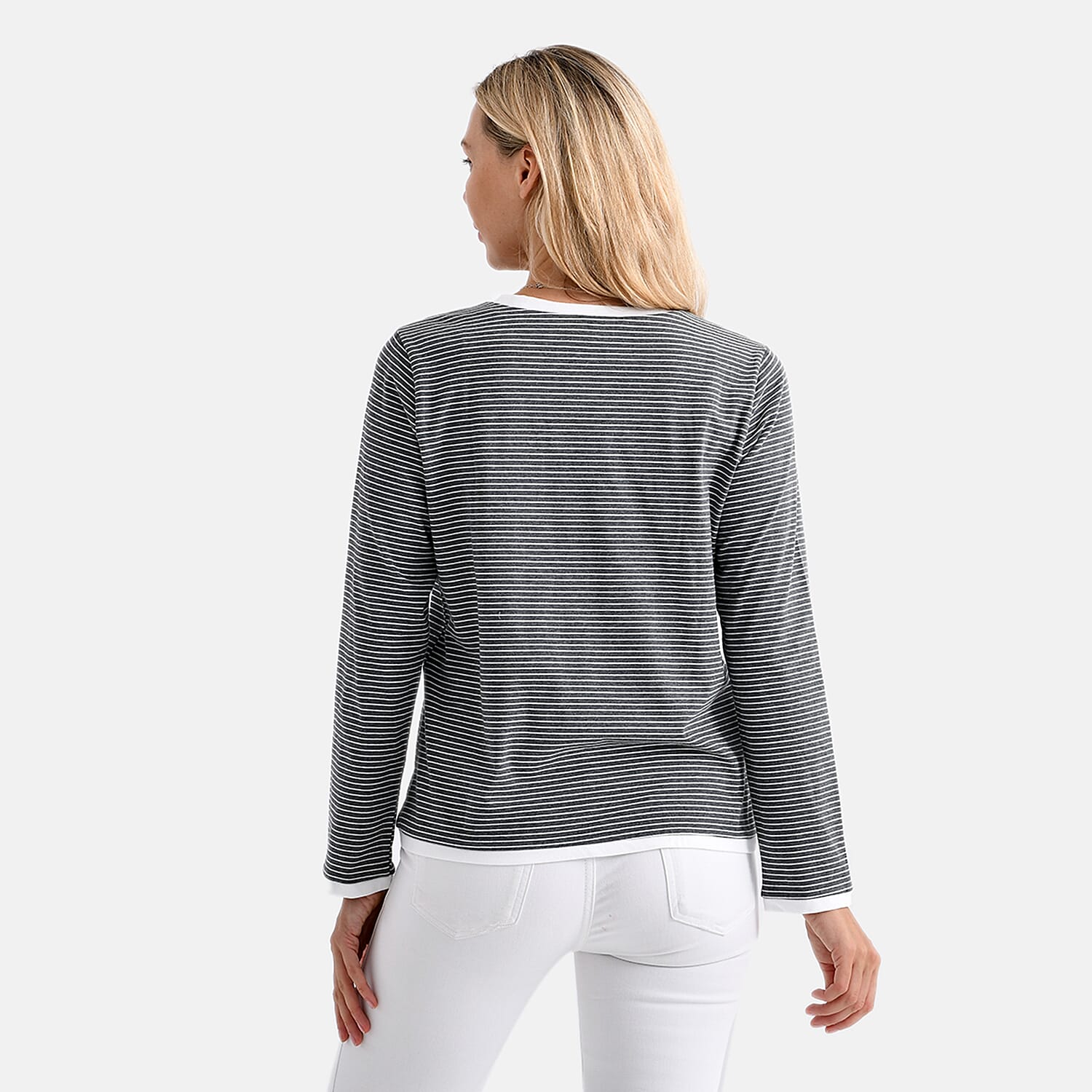 La Marey Classic Crew Neck Striped T-Shirt (Size XXL) - Grey & White