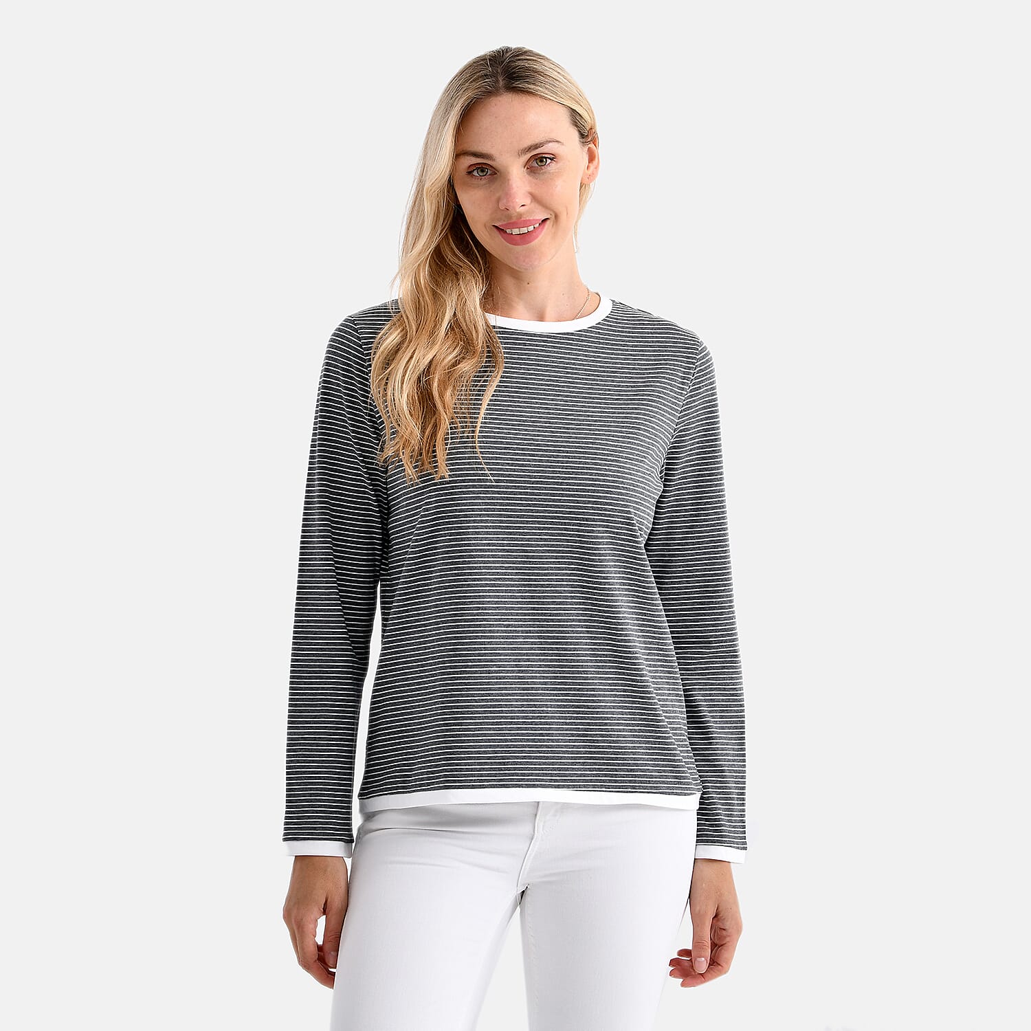 La Marey Classic Crew Neck Striped T-Shirt (Size XXL) - Grey & White